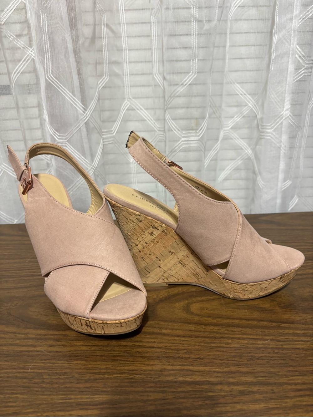 Chinese Laundry 9 Women’s Pink Suede CorkWedge Sandals Slingback 5” wedge